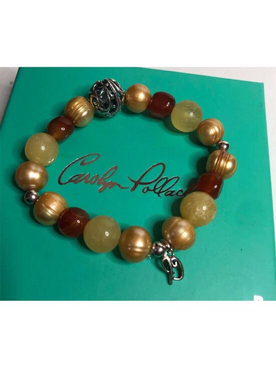 Carolyn Pollack Jewelry - 1404 Carolyn Pollack Pearl Citrine beaded stretch Bracelet 28 grams